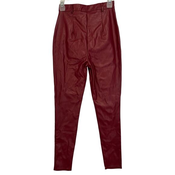 NWT Missguided Faux Leather Biker Slim Leg Trouser Burgundy Red Size 4 - Picture 5 of 9
